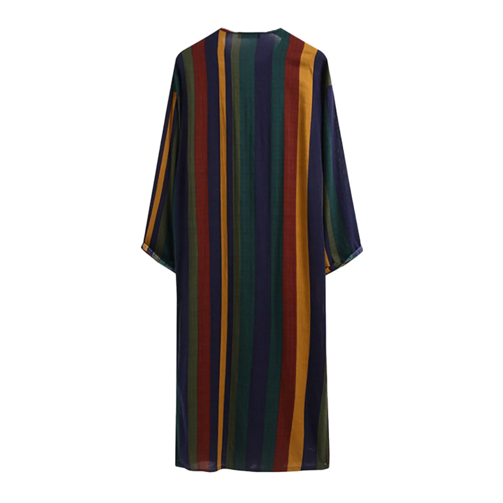 Men\'s Nightgown Robes Arabian Striped Shirt Ethnic Clothing Long Sleeves Retro Kimono House Skirt Cotton Bathrobe Lingerie S-5XL