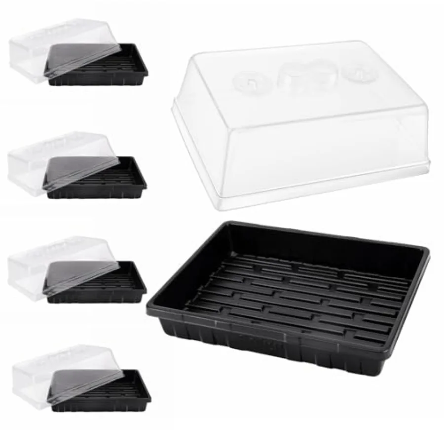 Seed starting trays for germination and plant growing: thick plastic, transparent, 5-set with 5 humidity domes, holds 240 cells