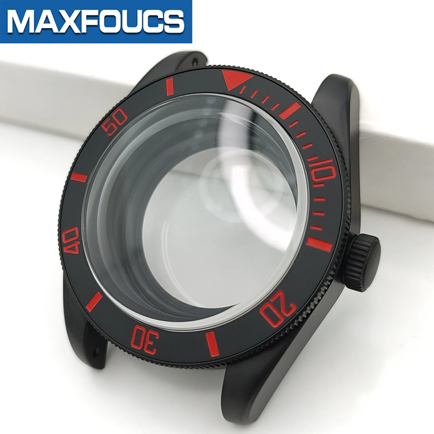Mattes Retro-Uhrengehäuse im Black Bay-Stil MOD SKX NH34 NH36 Schwarze Stahlkrone Saphirglas-Gehäuseboden Einsatz Kundenspezifisches Zubehör – Detail 14