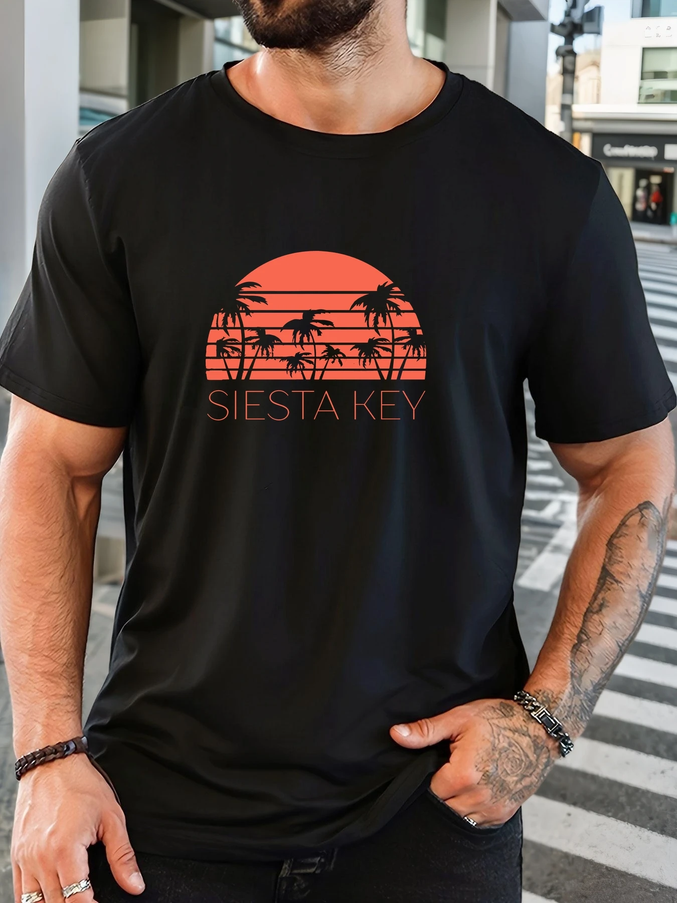

T-Shirt Print 100% Cotton Sunset Pattern Summer Round Neck Breathable Men's Short Sleeves Loose Cotton Tee Daily Top