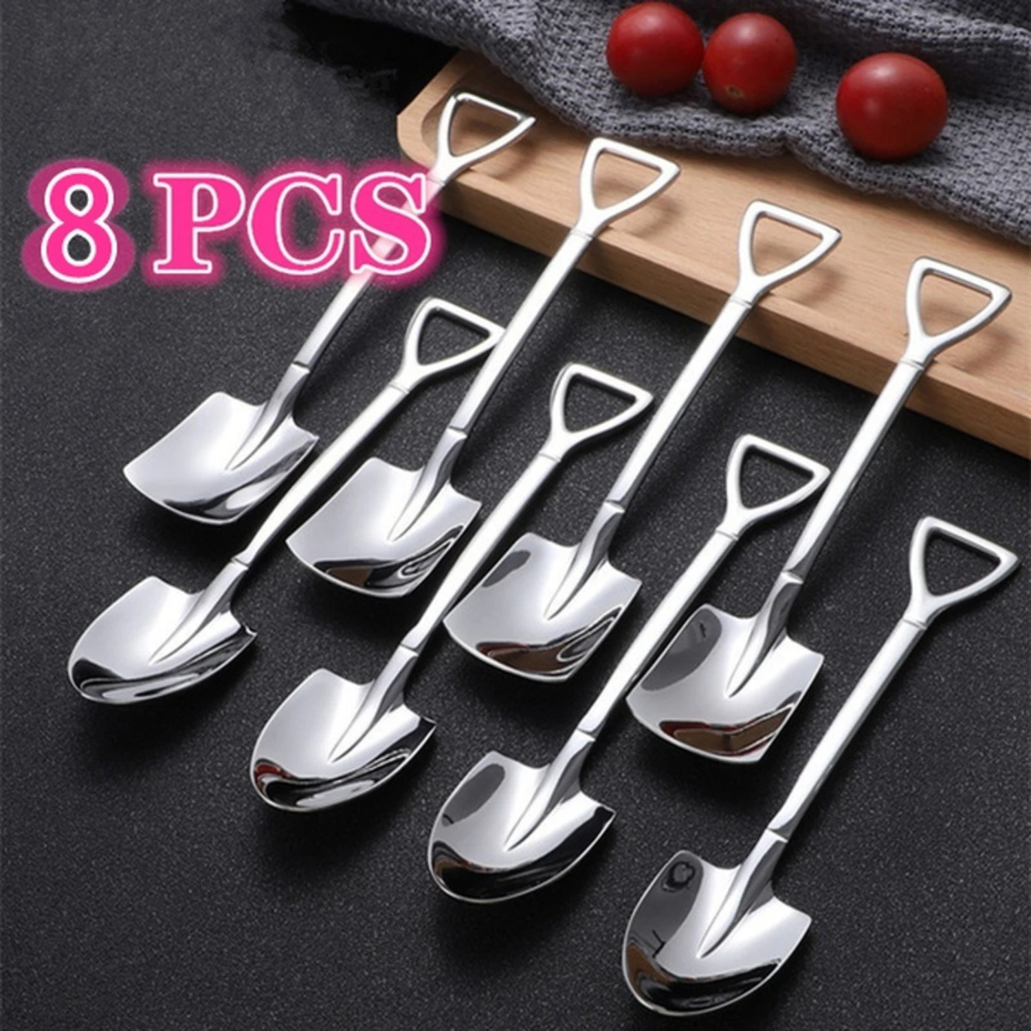 

8pcs/set Creative Tea-spoon Fashion Tableware Stainless Steel Coffee Spoon Retro Shovel Ice Cream Spoon