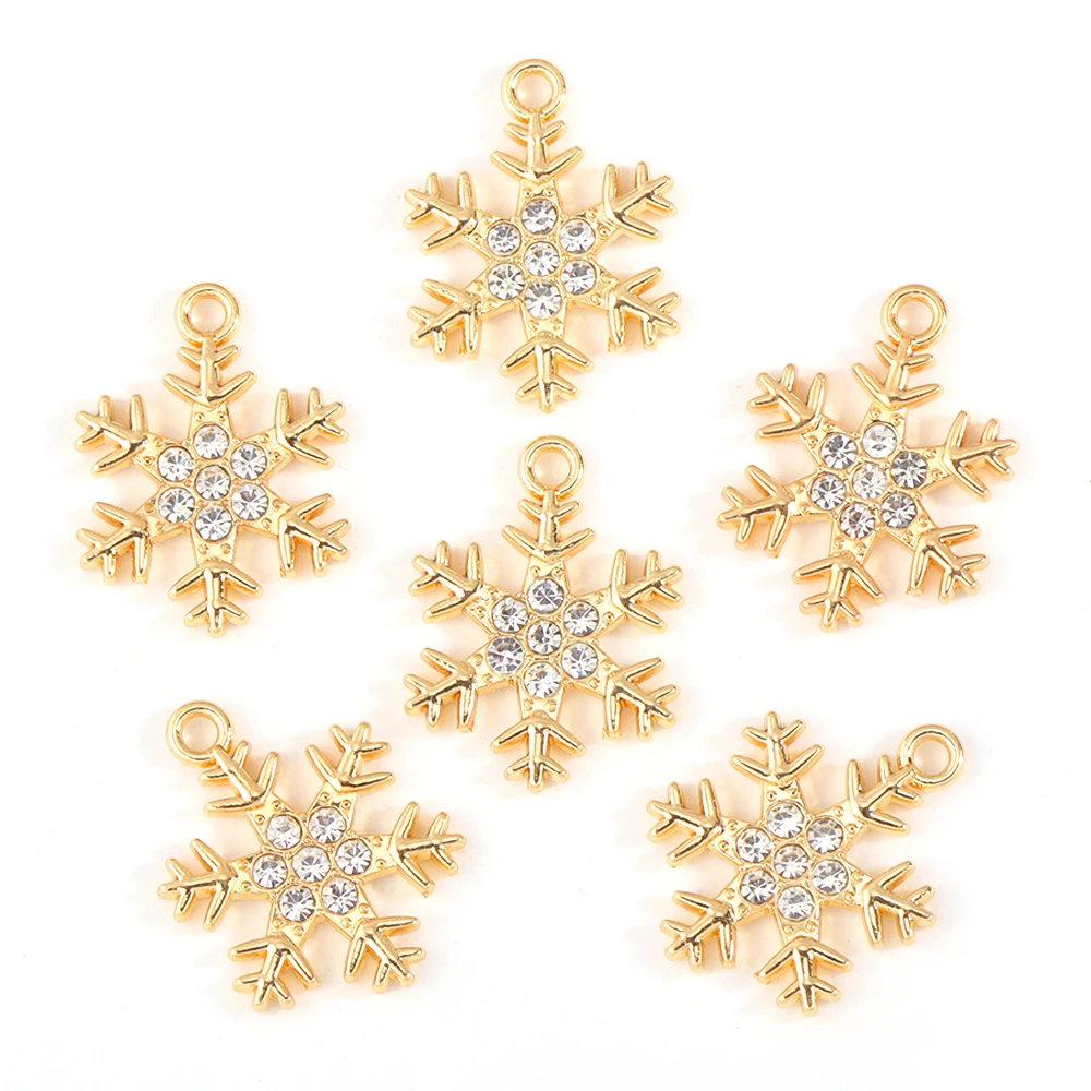 10 Stück Mix Größen Gold/Silber Farbe Strass Schneeflocken Legierung Charme für Schmuck Weihnachten Anhänger Herstellung DIY handgemachtes Handwerk – Detail 7