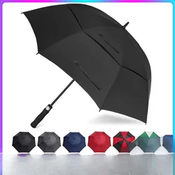 Automatic Double Layer Golf Umbrella  Long Handle Umbrella Extra Large 3-5 People Men's Business Burgundy Handle Umbrella