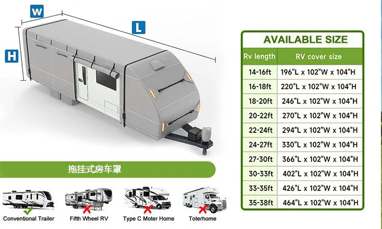 Camping RV Cover Waterproof Touring Car Cover 420D Oxford Cloth Trailer RV Cover Sunroof Convertible Hardtop