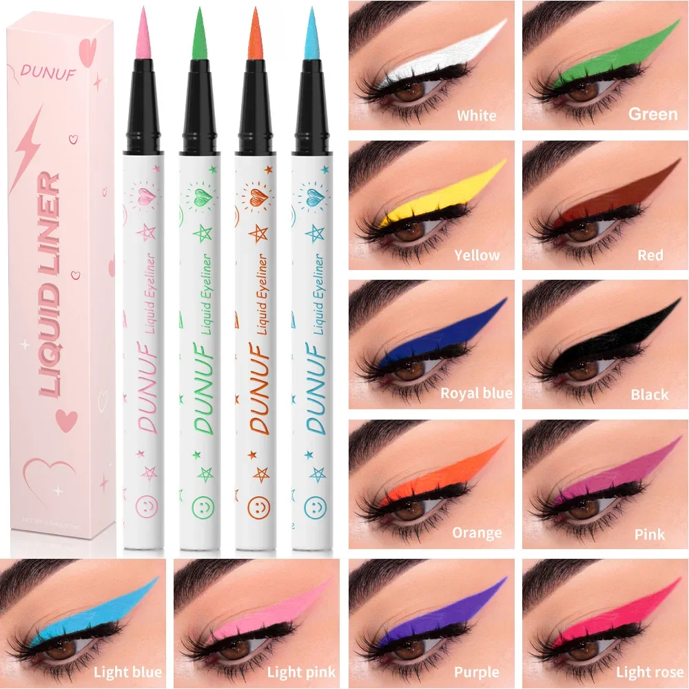 DUNUF New 12 Color Ultra-fine Matte Colorful Liquid Eyeliner Pencil Waterproof Lasting Makeup Eye Liner Pen Black Brown Cosmetic