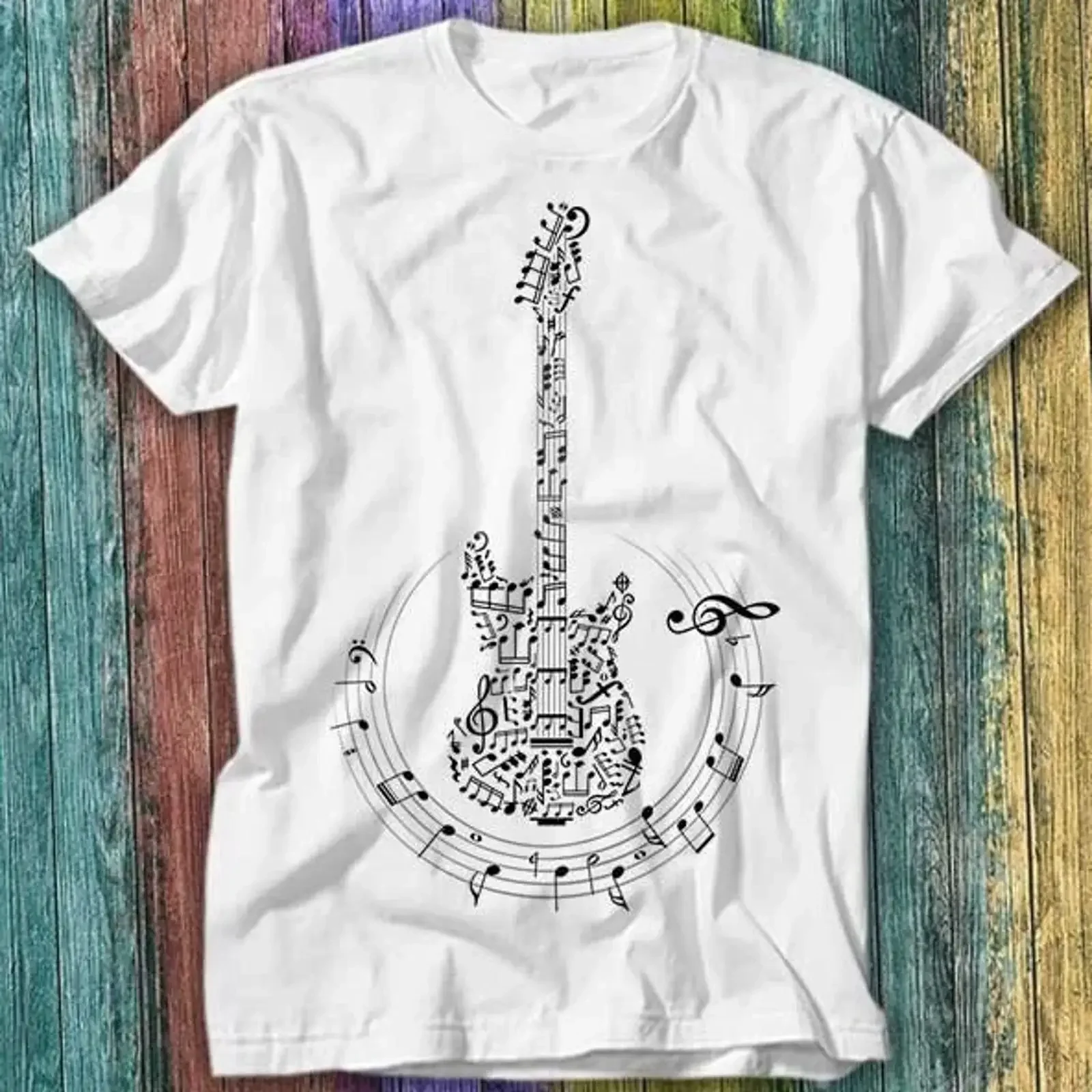 T Shirt Gitarrennotizen E Gitarrist Player Rockmusik Top 229 vintage Washed designer clothes Casual graphic Comfortable Soft