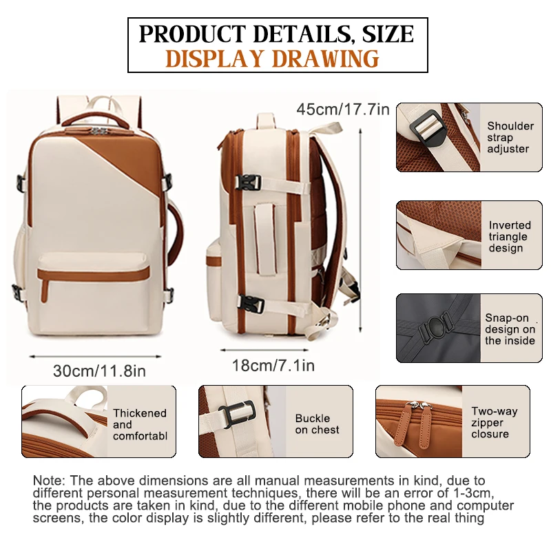 حقيبة ظهر للسفر سعة 40 لترًا، حقيبة ظهر للسفر والتنقل للكمبيوتر المحمول للأعمال، مناسبة لأجهزة الكمبيوتر المحمولة مقاس 15.6/17.3 بوصة #3