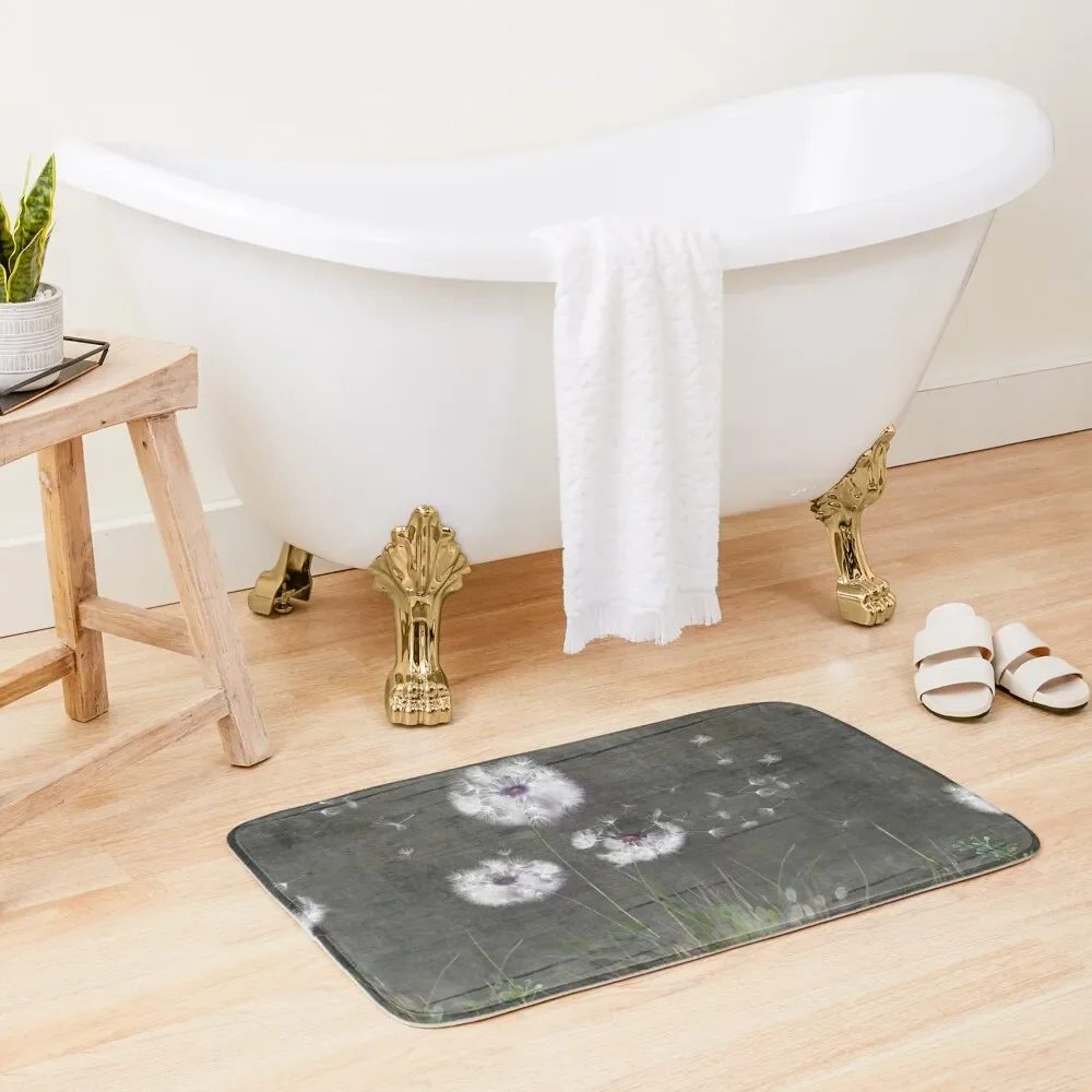 

Rustic Barn Wood Series: Dandelion Seeds Fly Away Bath Mat Floor Toilet Kitchens Mat
