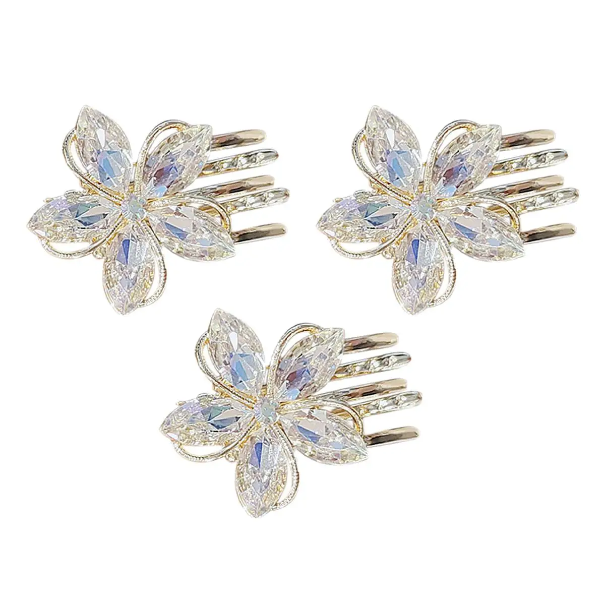 

3 Pcs Crystal Flower Hair Claw Clips Women Accessories Mini Zinc Alloy Grip Jaw Hairdress Tools Elegant Styling Gifts