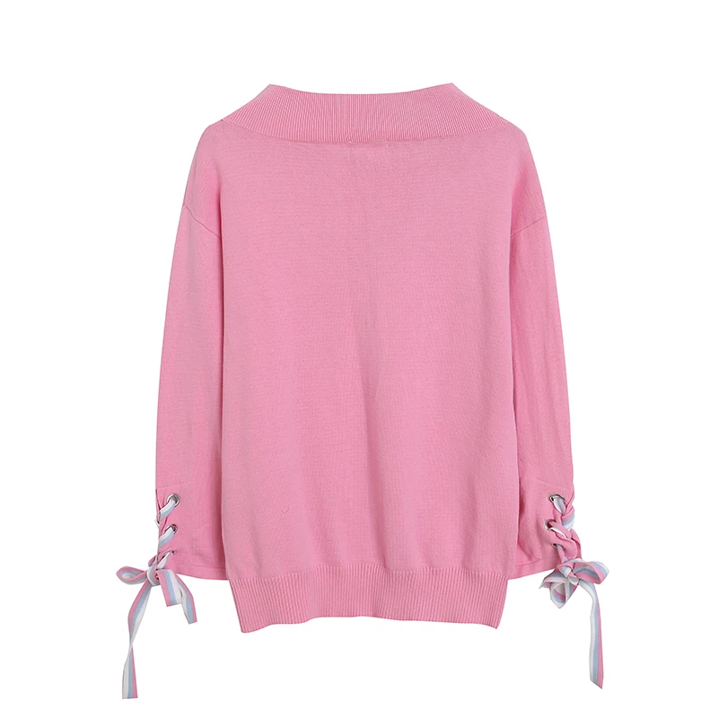 

Autumn Winter Women's Knitwear V-ne Overhead Sveband Design Faionable Youthful Versatile Long Sve Cotton Blend Sweater