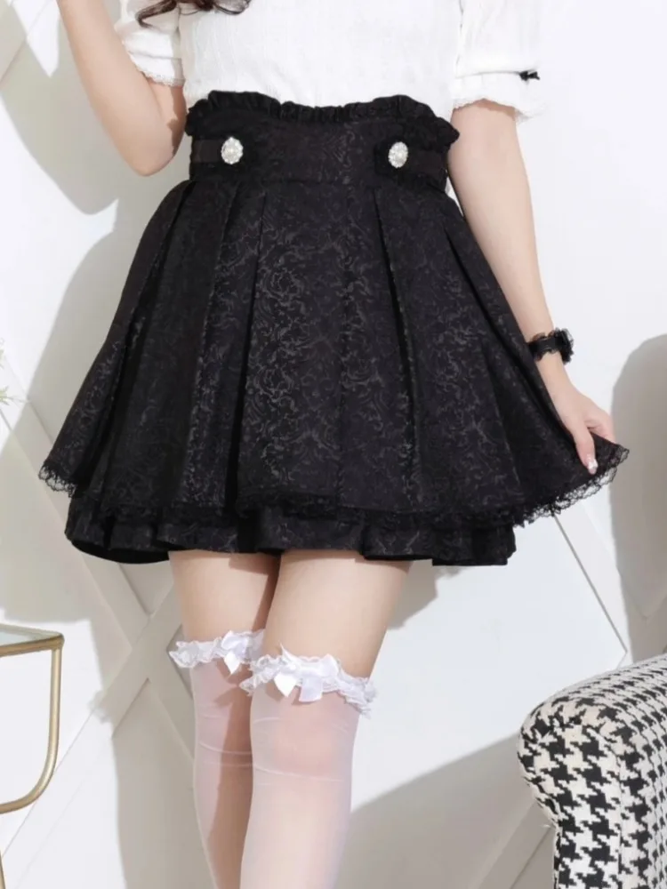 Japanese Sweet Girl High Waist Mini Lolita Skirt Y2k Aesthetic Women Kawaii Cute Bow Faldas Streetwear Jk Lace Patchwork Skirts