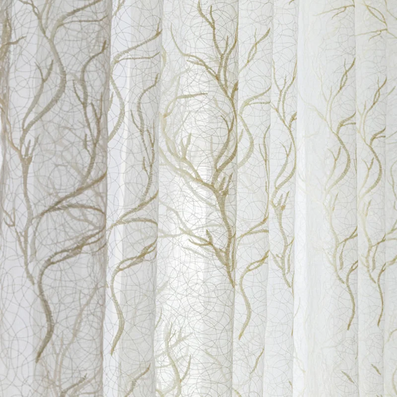 New Design Chaotic Tree Pattern Window Treatments Tulle For Living Room Beige Embroidered Gauze Fabric For Bedroom Panels M156&5
