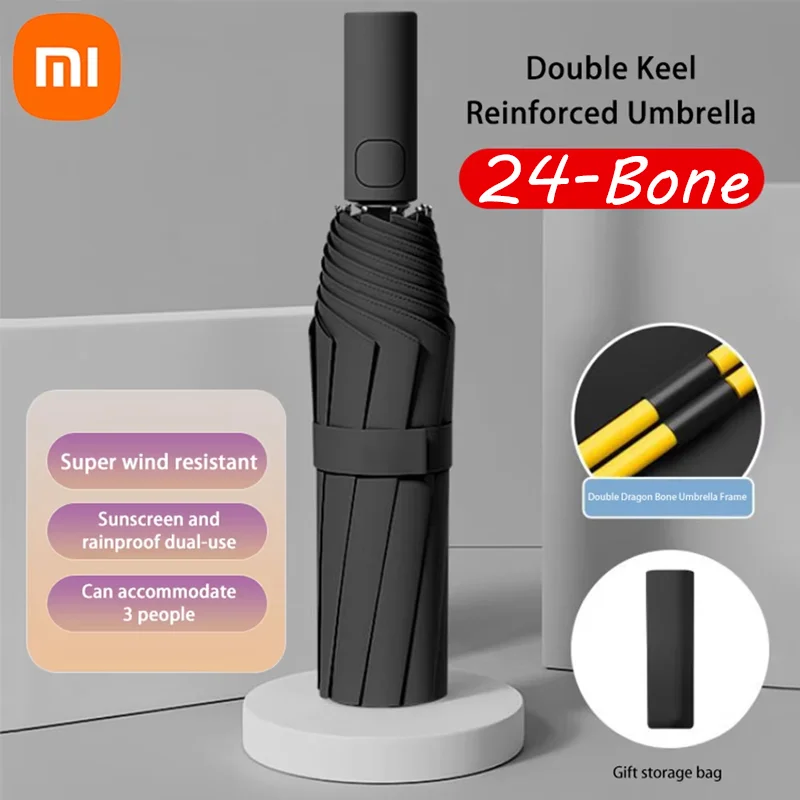 Xiaomi 24-Bone Tam Otomatik Çift Kemik Katlanır Şemsiye Güneş UV Koruma Yağmur Direnci Ve Güçlü Rüzgar Direnci