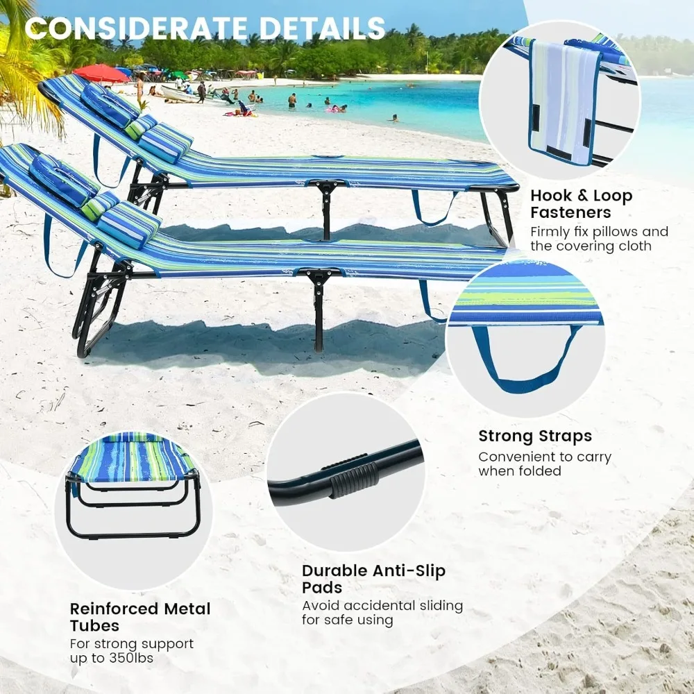 

Tanning Chair, 330lbs Beach Lounge Chair with Face Hole, Detachable Washable Pillow & Carry Strap, Adjustable, Customized