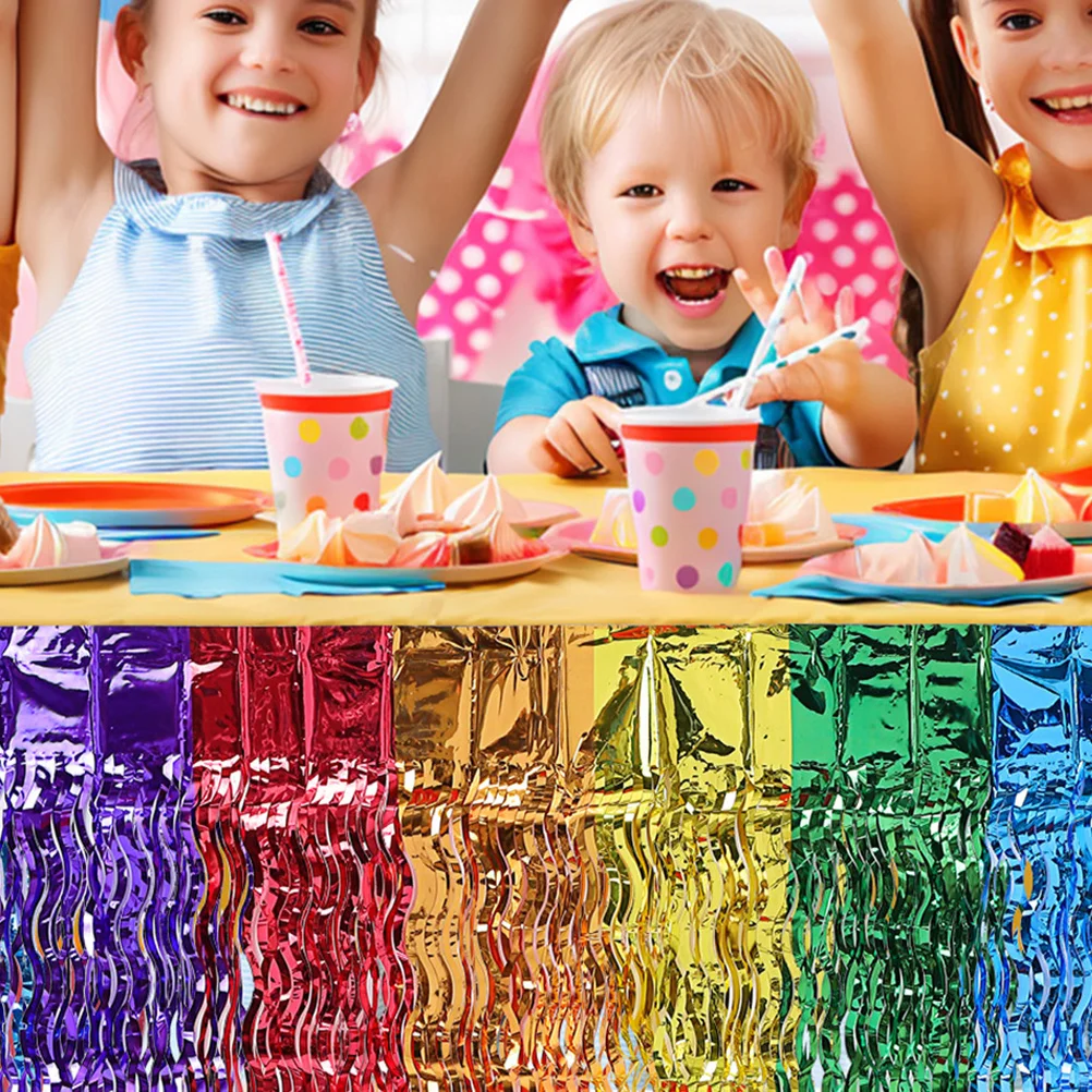 

Rainbow Fringe Table Skirt Colorful Wavy Foil Tassel Skirt Wedding Birthday Baby Shower Classroom Party Supplies