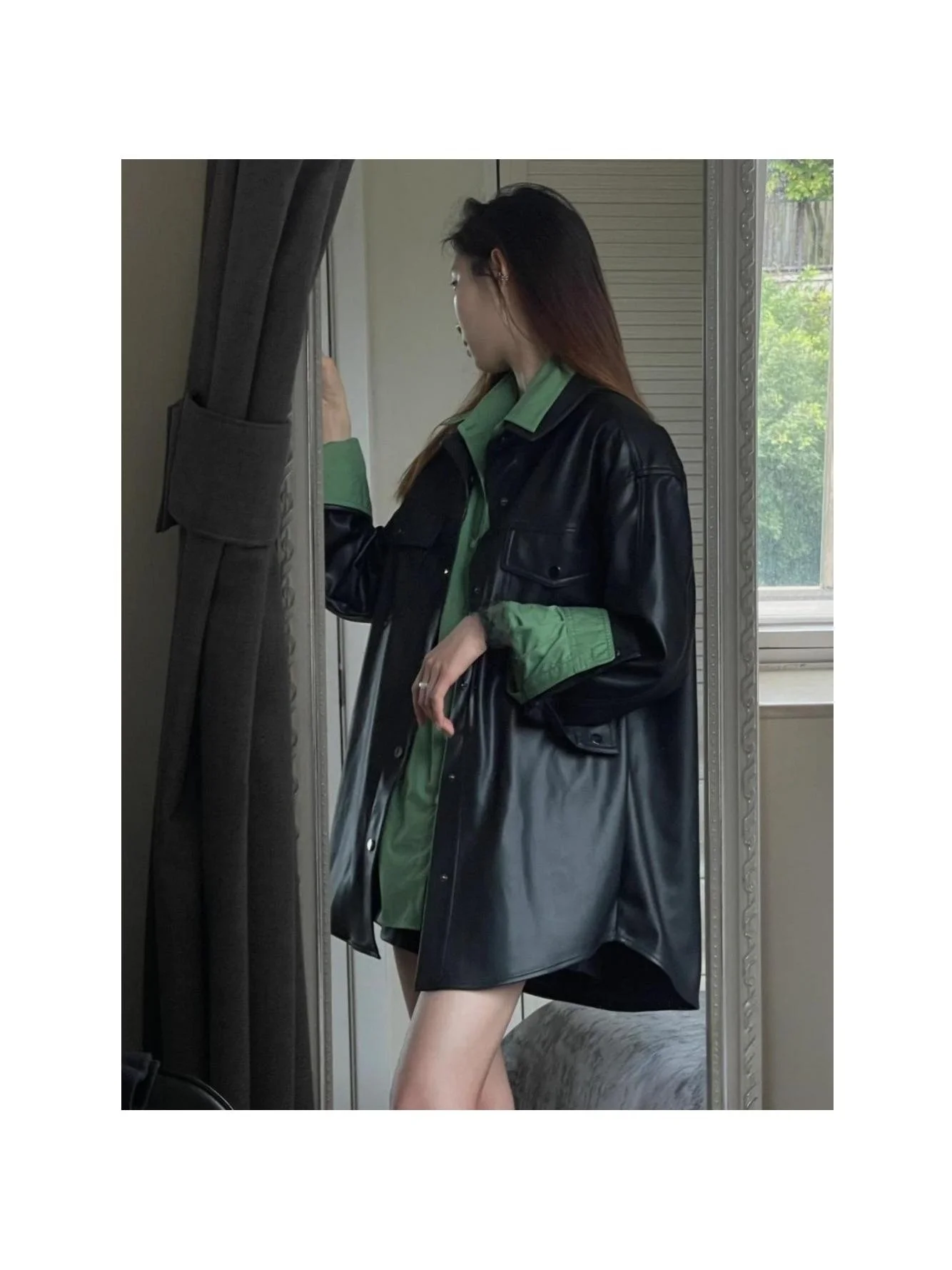 RuiDa Wczesna Jesień 2025 Nowa Luźna Damska Kurtka Casualowa z Ekoskóry PU, Elegancki Skórzany Płaszcz z Długim Rękawem i Ozdobnymi Guzikami