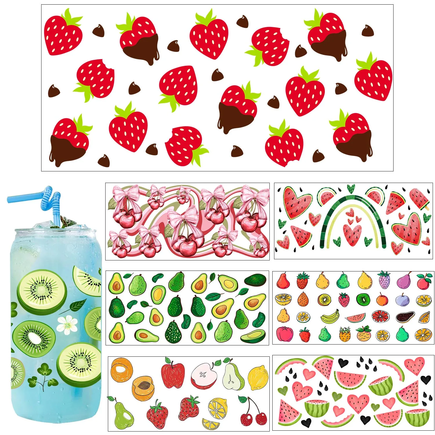 

Fruit Strawberry kiwi easy peel waterproof Party DIY Decals 3D transfers uvdtf tumbler seal stickers 16oz uv dtf cup wraps