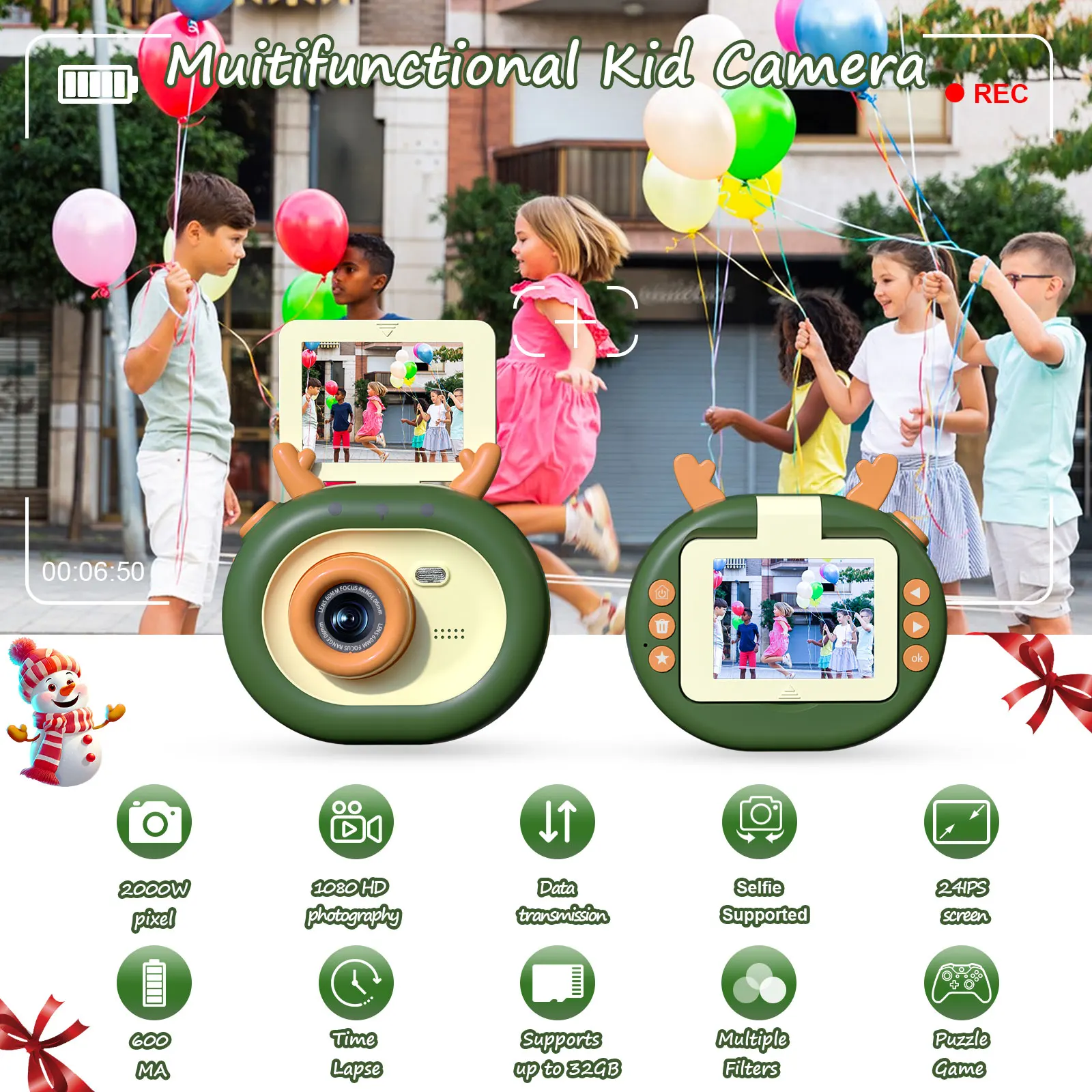 Cyfrowa Aparat Dziecięcy Zabawka Dla Dziewczynek Chłopców Niemowląt Dzieci Wideo Urodziny Prezent na Boże Narodzenie Prezent dla Malucha Nastolatka Prezenty na Zewnątrz Różowy Zielony