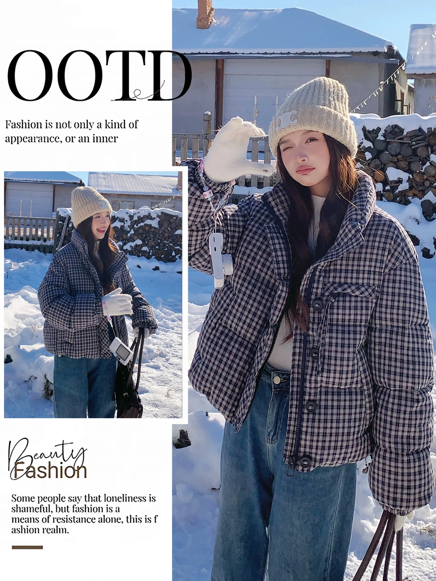 

Корейское хлопковое пальто в клетку в клетку с воротником-стойкой, пальто для хлеба, теплая верхняя одежда, зимнее новое поступление, маленький размер, ощущение высокого класса