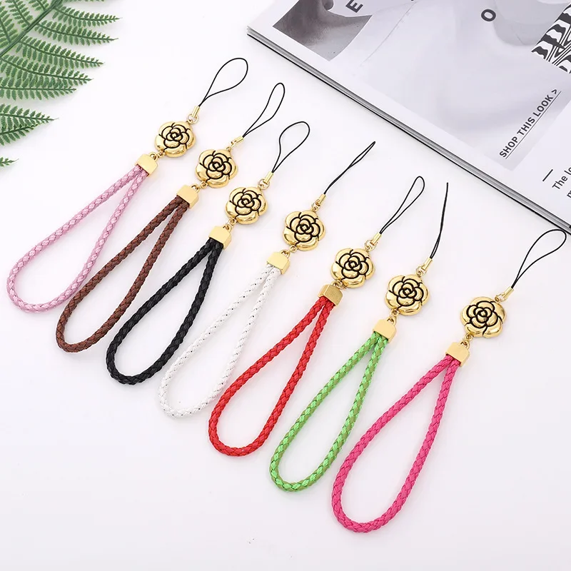 Vintage Leather Woven Non-slip Phone Chain Lanyard Vintage Flowers Plum Blossom Charm Phone Case Rope New Jewelry for Women Gift