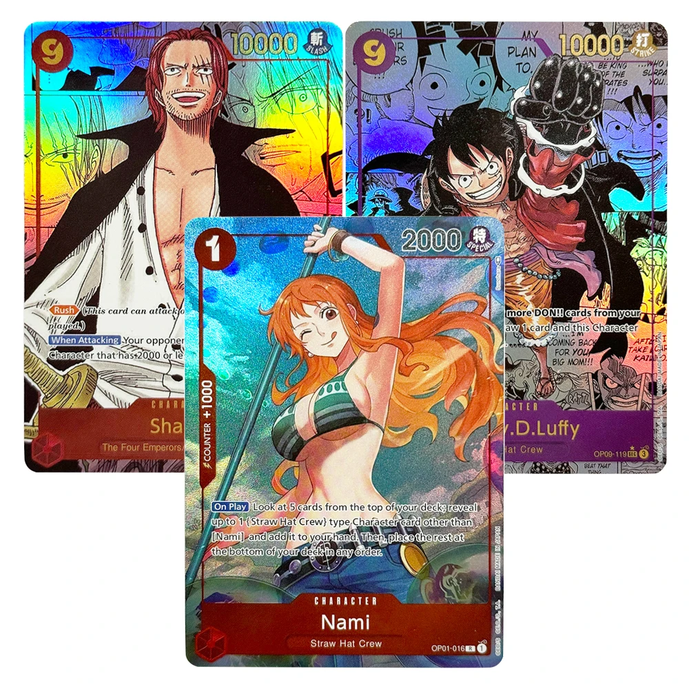 

Anime One Piece OPCG English Proxy Version Game Collection Cards Nami Shanks Monkey.D.Luffy Portgas.D.Ace Roronoa Zoro Yamato