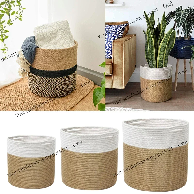 

Handmade Cotton Rope Woven Baskets Flower Pot Holder Kids Toys Clothes Sundries Storage Bag Laundry Basket Foldable Home Decor