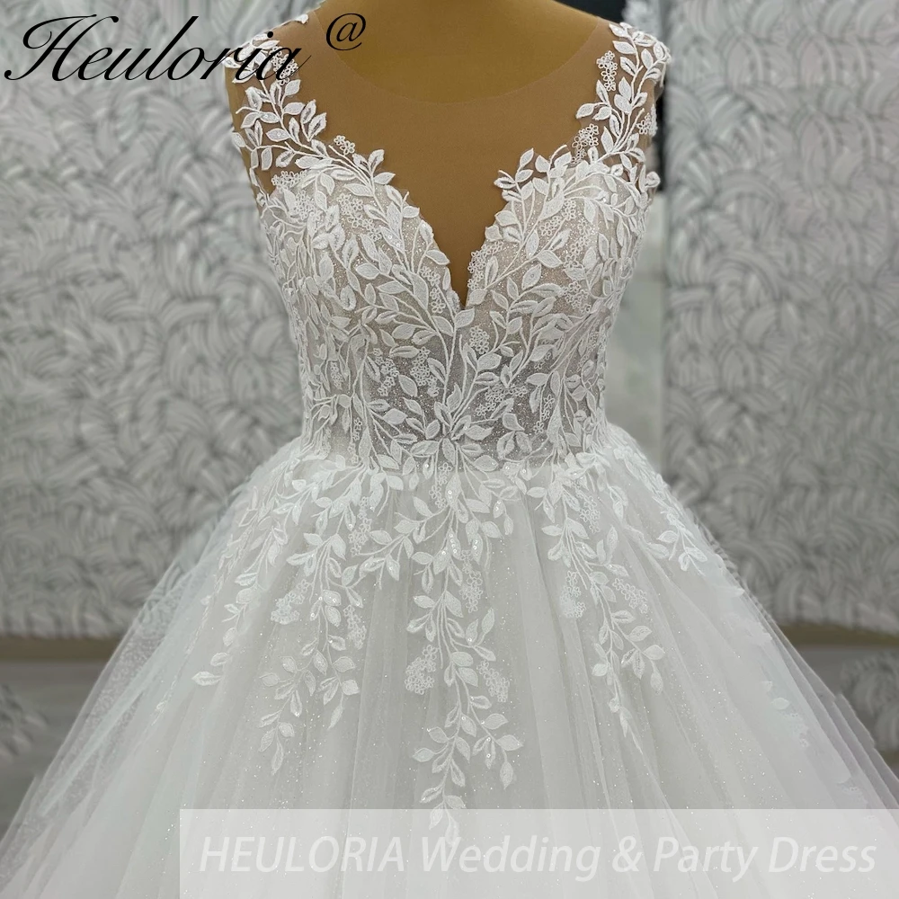 HEULORIA scollo a V scintillante glitter tulle abito da sposa donna abito civile applicazioni di pizzo una linea Boho abito da sposa personalizzato