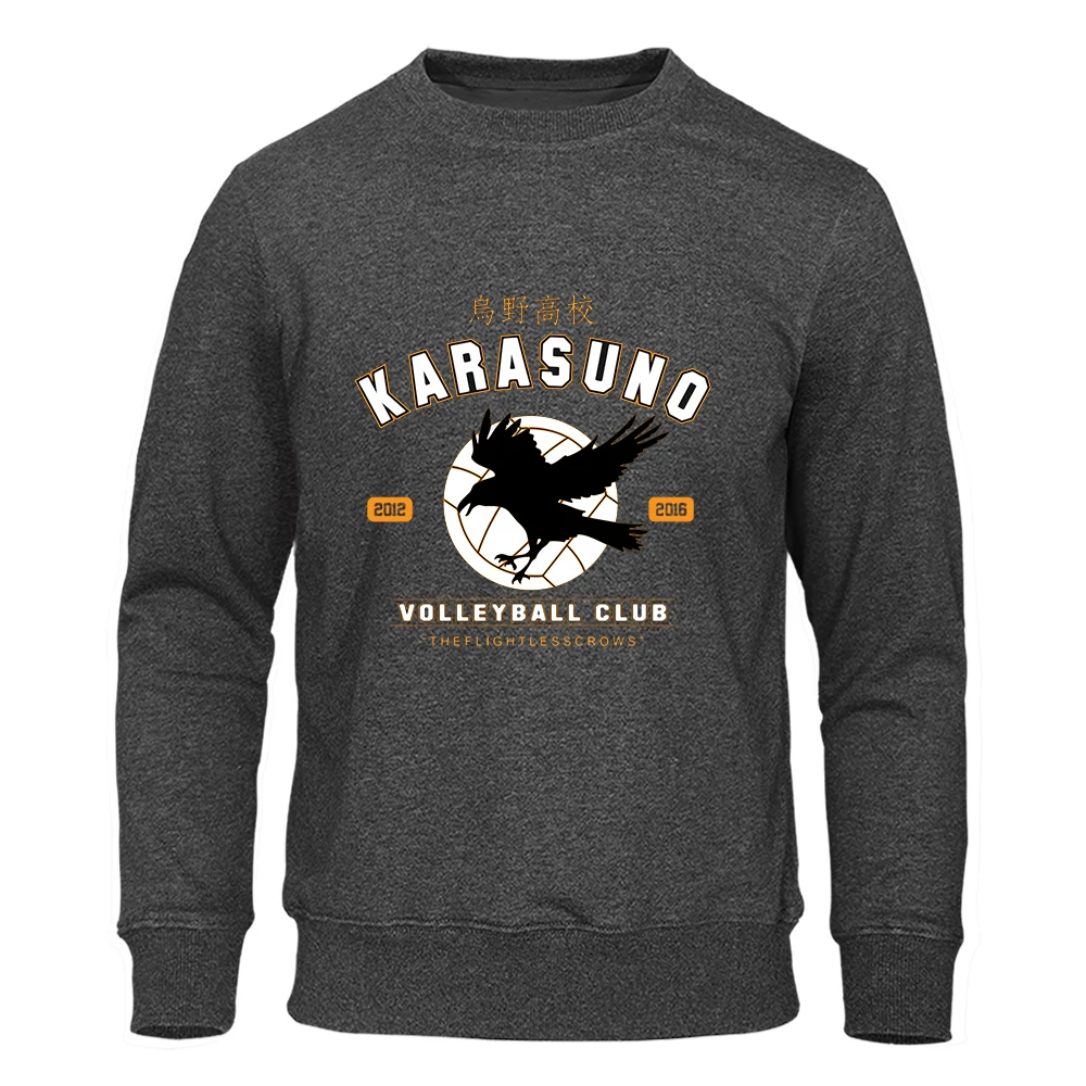 Haikyuu Karasuno Volleyball Club Sweatshirt Men\'S Simple Crewneck Hooded Street Oversize Hoodies Hipster Autumn Fleece Top