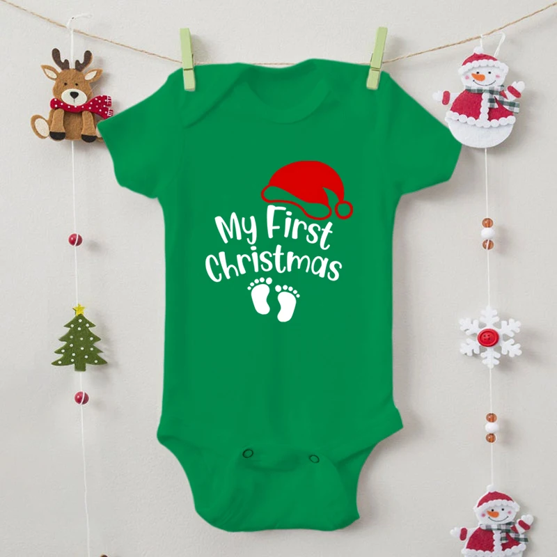 My First Christmas Print Baby Boy Girls Clothes High Quality Soft Cotton Newborn Bodysuits Funny Xmas Hat Pattern Infant Romper