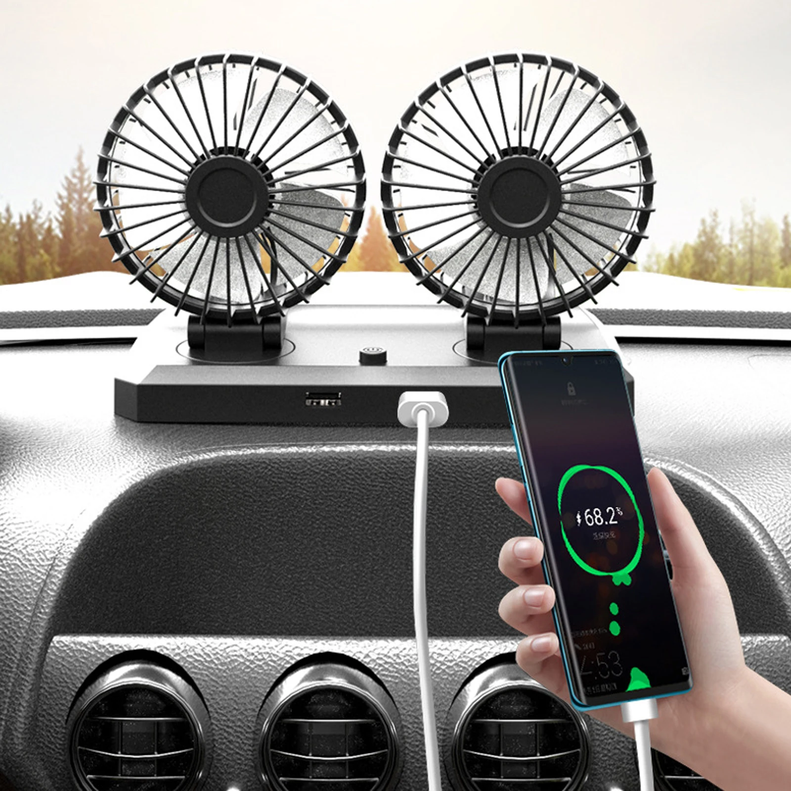 Strong Wind Car Cooling Fan 360 Degree Rotatable for Summer Low Noise 2 Speed Adjustabple Car Fan Vehicle Interior Cooling Fan