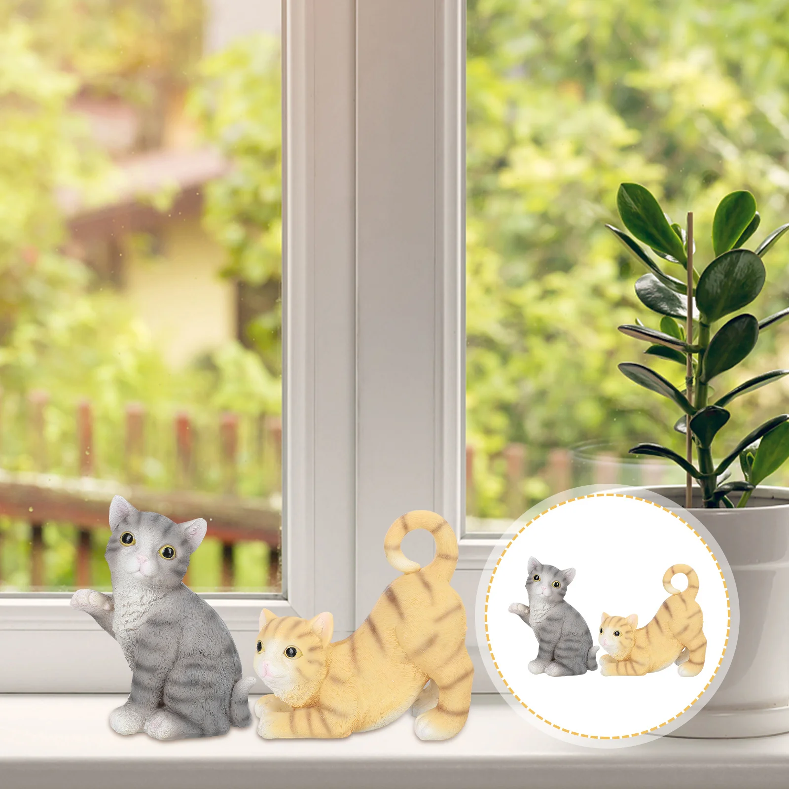 

2Pcs Garden Cat Statue Ornament Resin Craft Outdoor Yard Decoration Creative Cat Shape Decor Outdoor Decoration