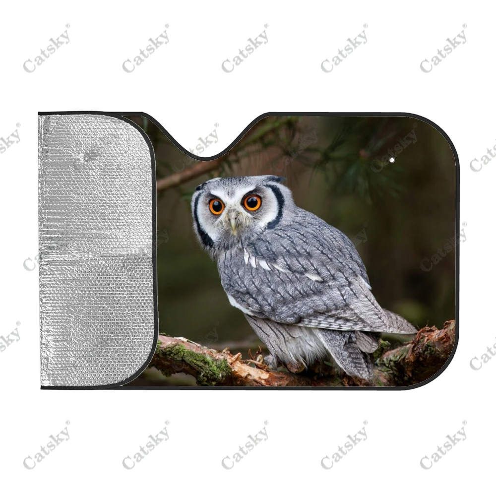 Gray Owls on Branches Animal Car Accessories Front Windshield Sunshade Foldable Sunvisor Protect Summer Visor Shield for SUV