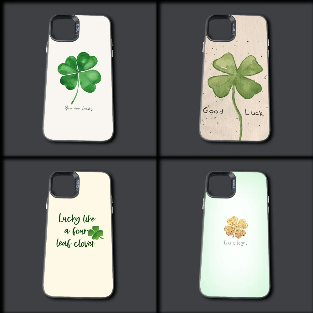 

Green Lucky Four Leaf Clover Phone Case For iPhone 16,15,14,13,12,11,Mini,Pro,MAX Gray Drop Matte Shockproof Soft Cover