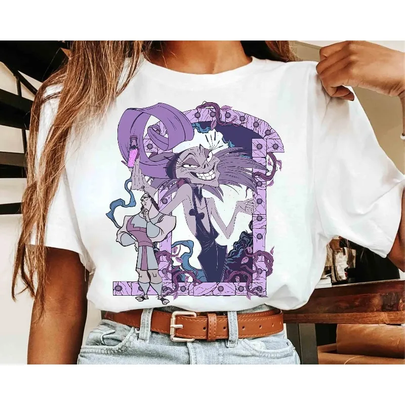 أشرار ديزني العتيقة Yzma وكرونك تحول إلى ملوك لقمصان الهالوين. تي شيرت برسومات ملابس الشارع القطنية للجنسين