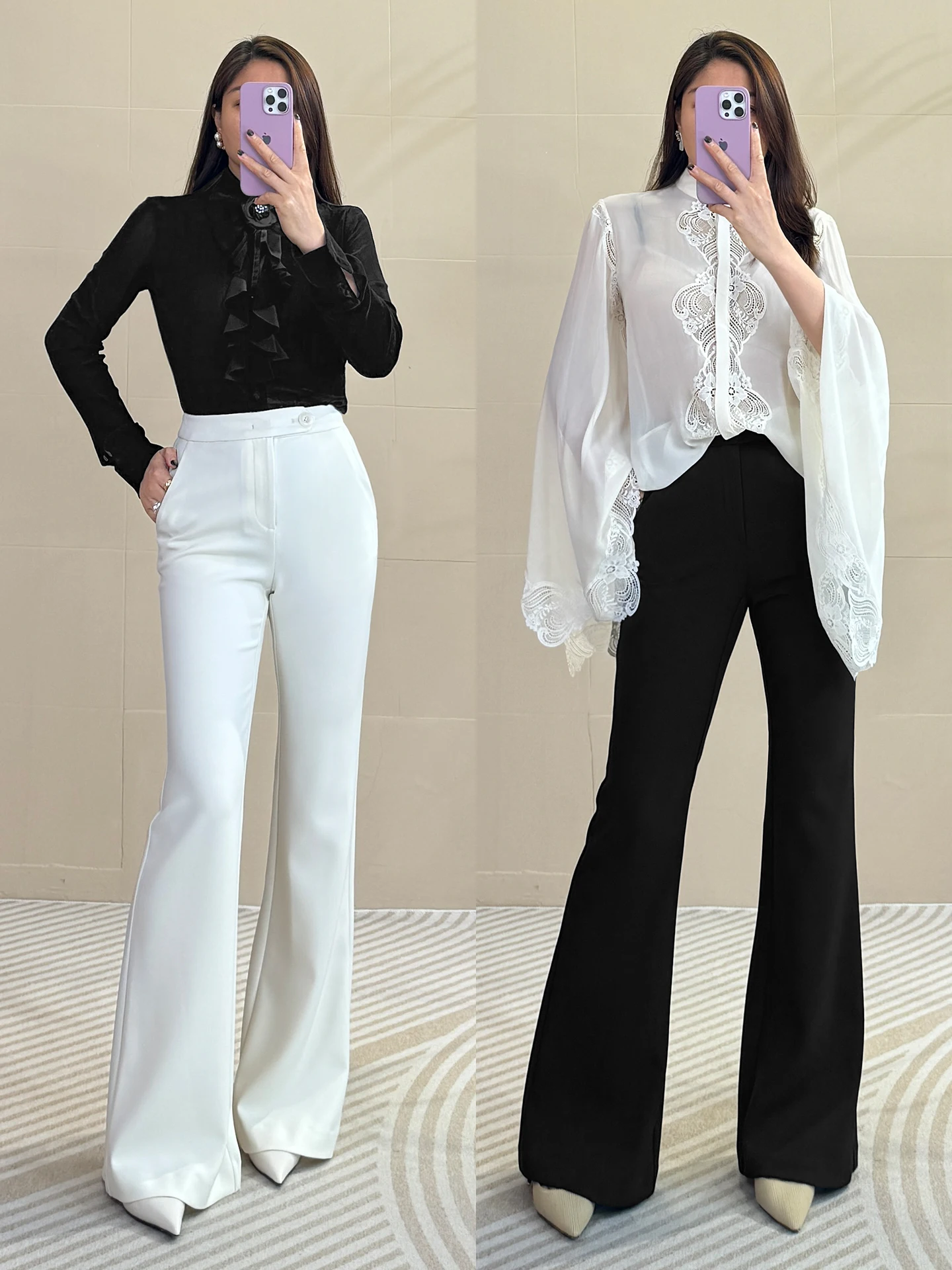 

Женские прямые брюки для похудения, повседневные, для работы, расклешенные, с высокой талией, на молнии, из полиэстера