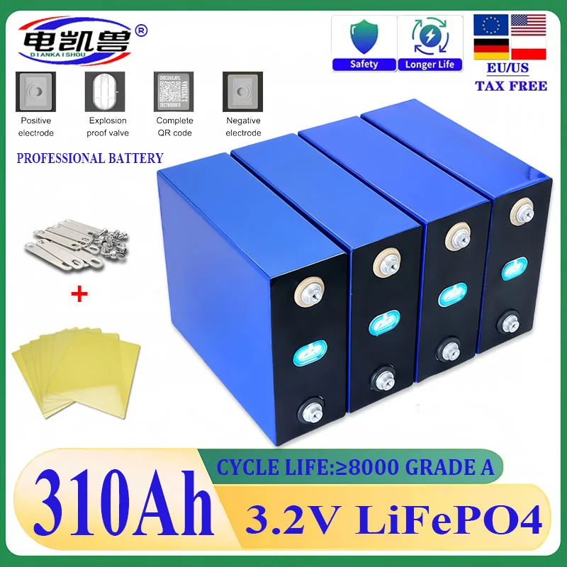 3.2V 310Ah LifePO4 Battery DIY 12V 24V 48V Suitable for RV Electric Boat High quality New grade A Rechargeable Battery GRADE A