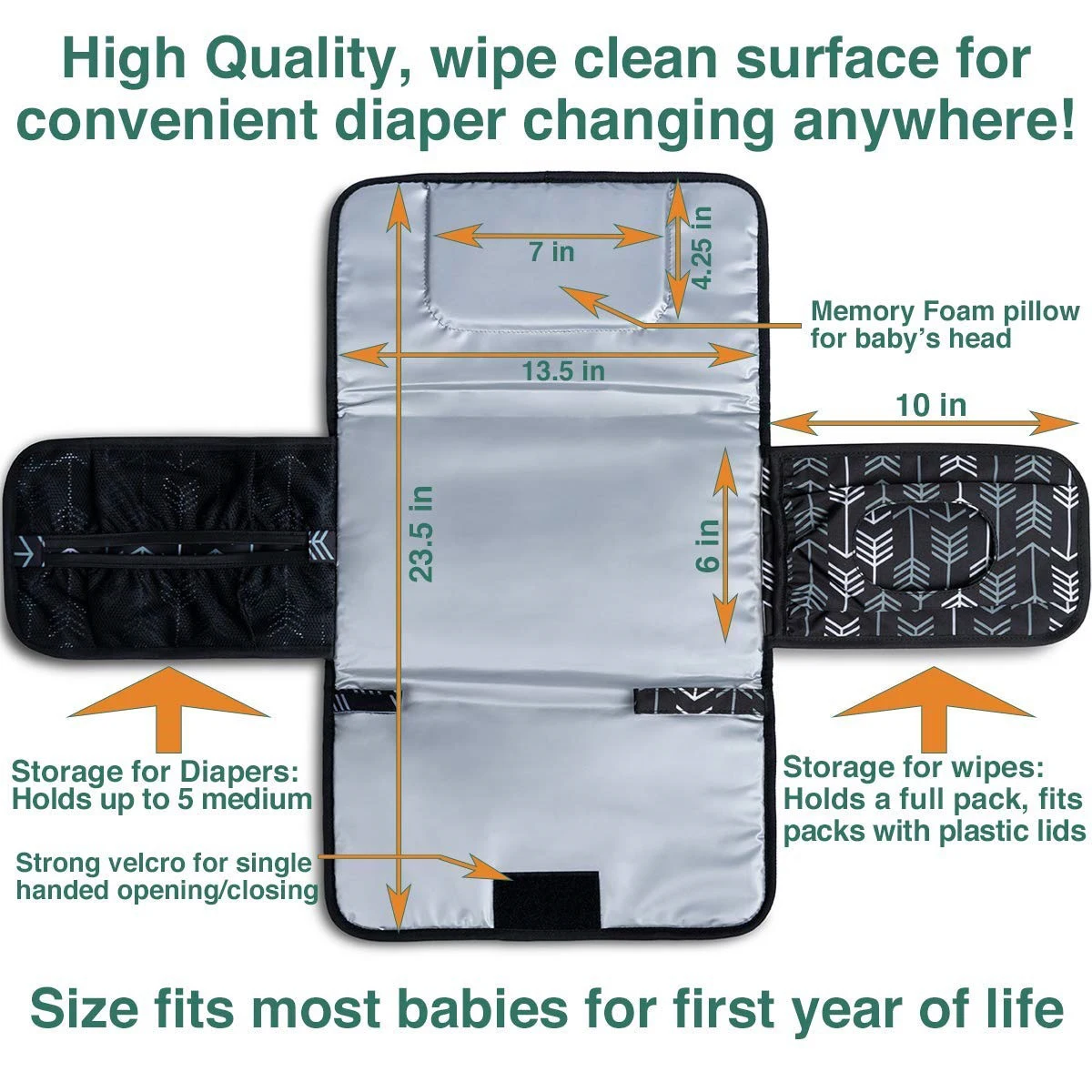 Diaper Changing Mat with Head Pillow Large Pockets Fully Padded Portable Changing Pad Travel Diaper Changing Station for Newborn