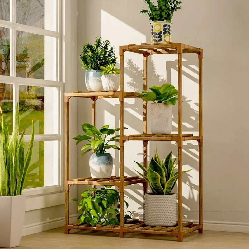 

Multilevel Plant Stand: Floor Storage Shelf with Light-Transmitting Design,Efficient Organizer, Drainage System, Space-Saving