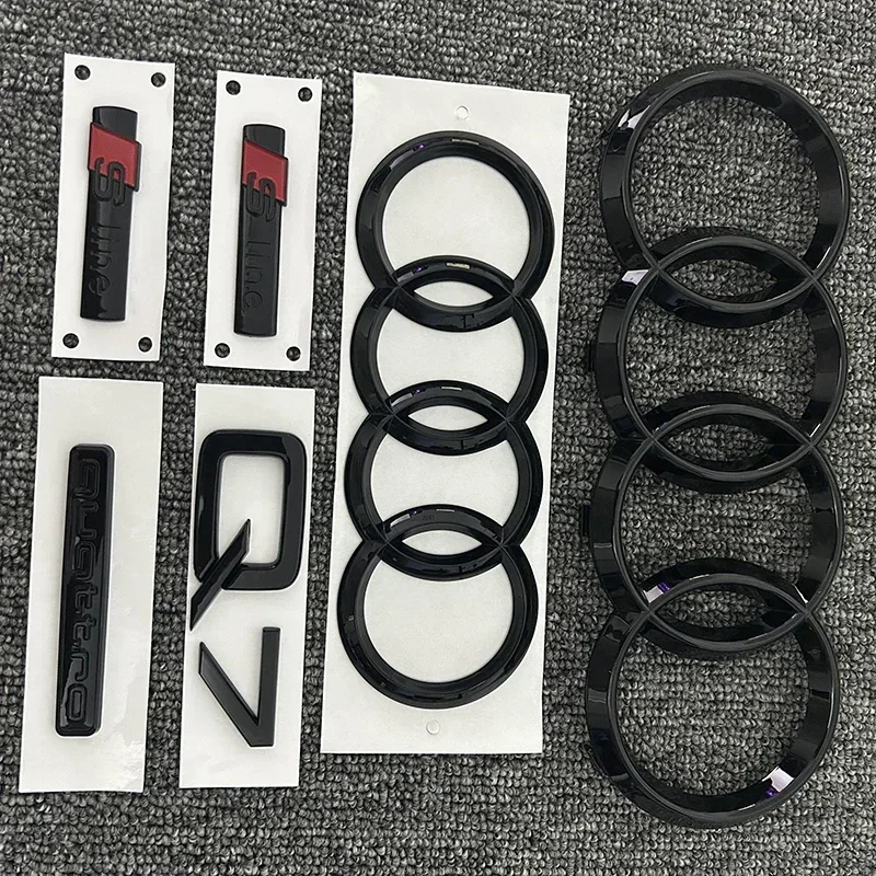 

ABS Black 4-Ring Logo Car Emblem Sticker for Audi Q7 2016-2023 Front Grill Hood Rear Trunk Badge 1P Q7 1P Quattro 2P Sline
