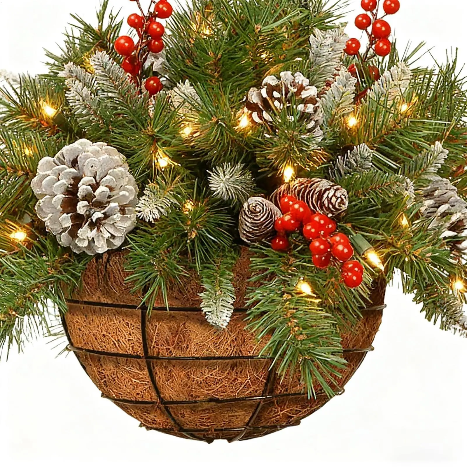 

Рождественская подвесная корзина с огнями, украшения для вечеринок, рождественская корзина с сосновыми шишками, ягоды для домашнего декора, вечеринки, праздника