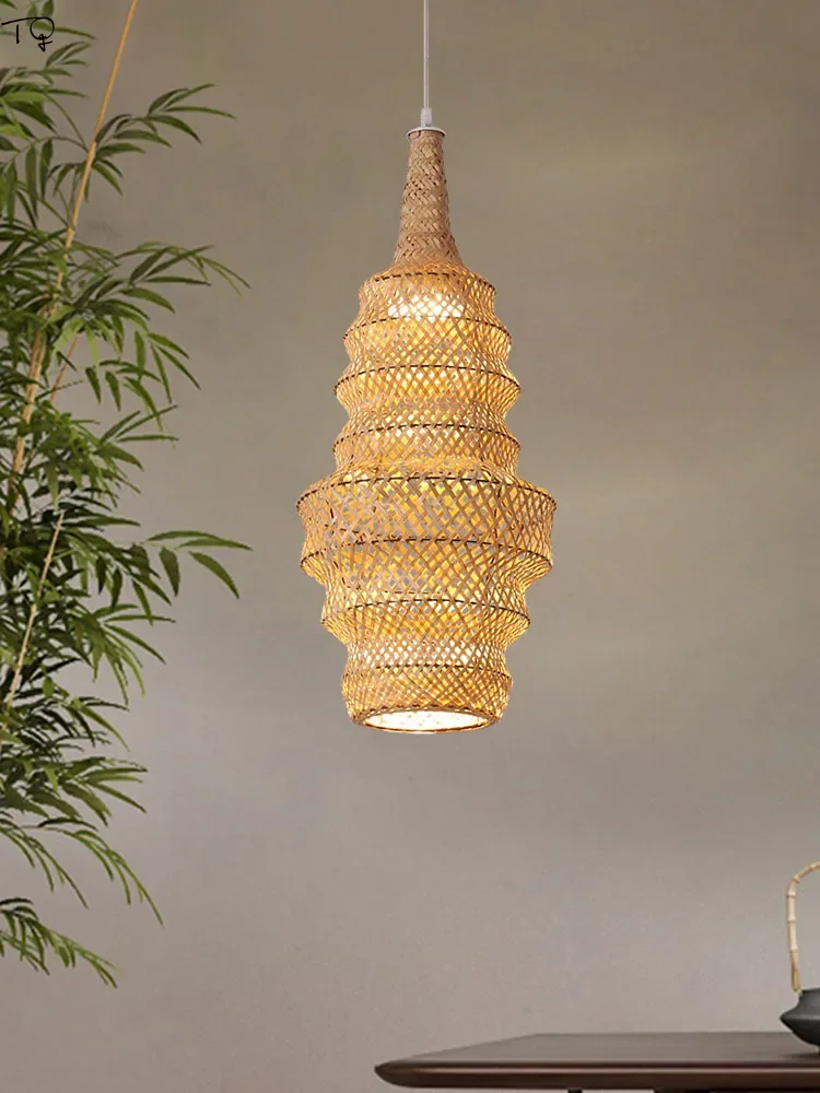 

New Chinese Traditional Bamboo Weaving Pendant Lights LED E27 Home Decorative Indoor Lighting Restaurant Homestay Hotel Study