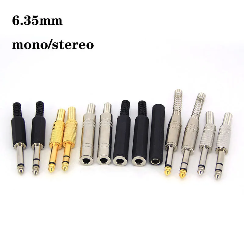 

6.35mm 6.5mm audio male female mono stereo Solder connector plug socket 2 3 pole gold plated metal Amplifier Mic Converter c1