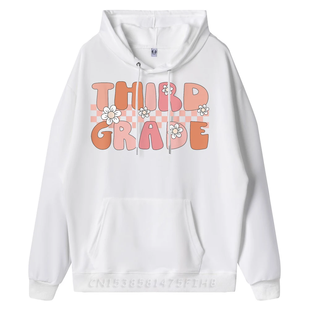 3rd Grade Vibes Retro Groovy Hoodies Boyfriend Vintage Casual Streetwear Hoodies Long Sleeve Newest Graphic Hoodies Crew Neck