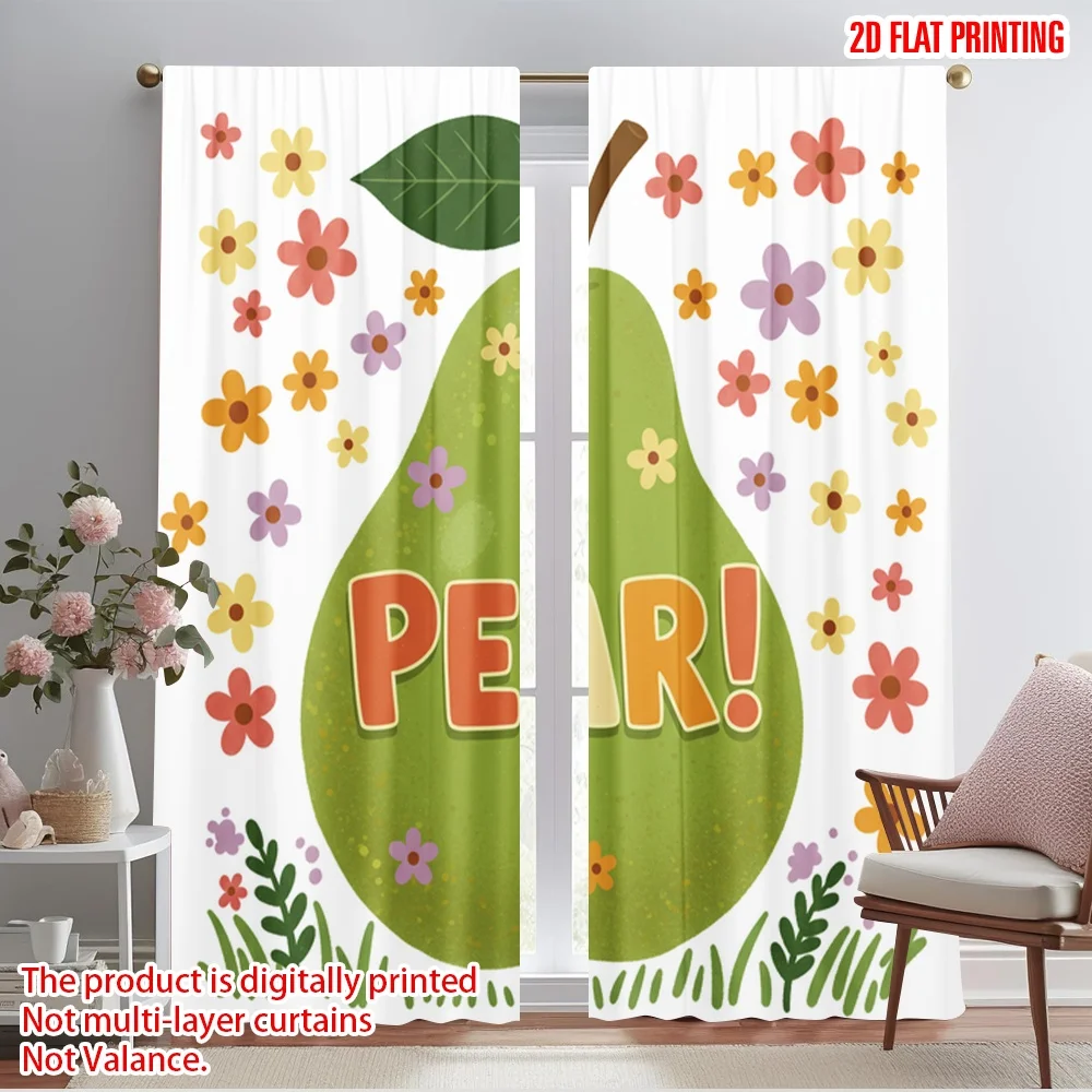 

2pcs 2D flat printing Scene Curtains Pear Blossom 100% Polyester Fabric Without Electricity 0 Use for Holiday Parties Home Decor