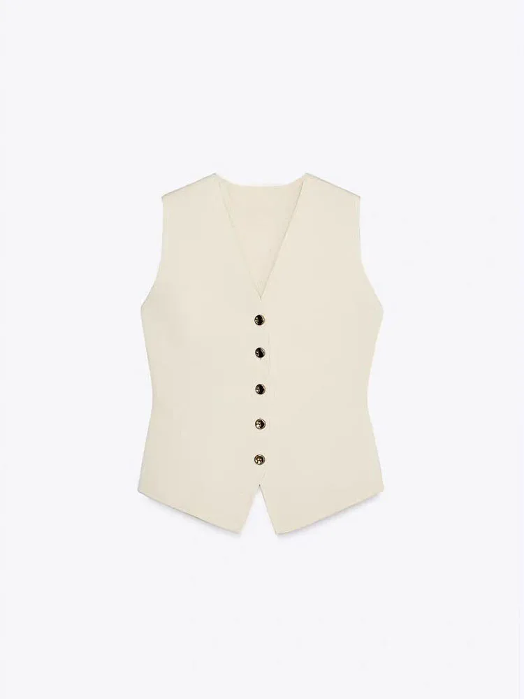 Spring New Arrival Women's Svel Vest Top 492003 75 Patchwork Skirt 49206 Faionable Two-Piece Set Long Pants V-Ne