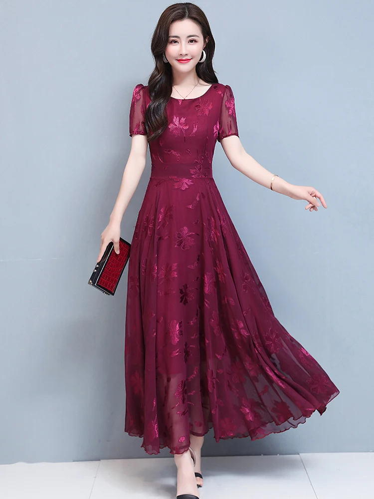 Vintage Blue Clothes For Women 2023 Maxi Dress Chiffon Floral Party Elegant Boho Summer Korean Fashion Long Chic Evening Dresses