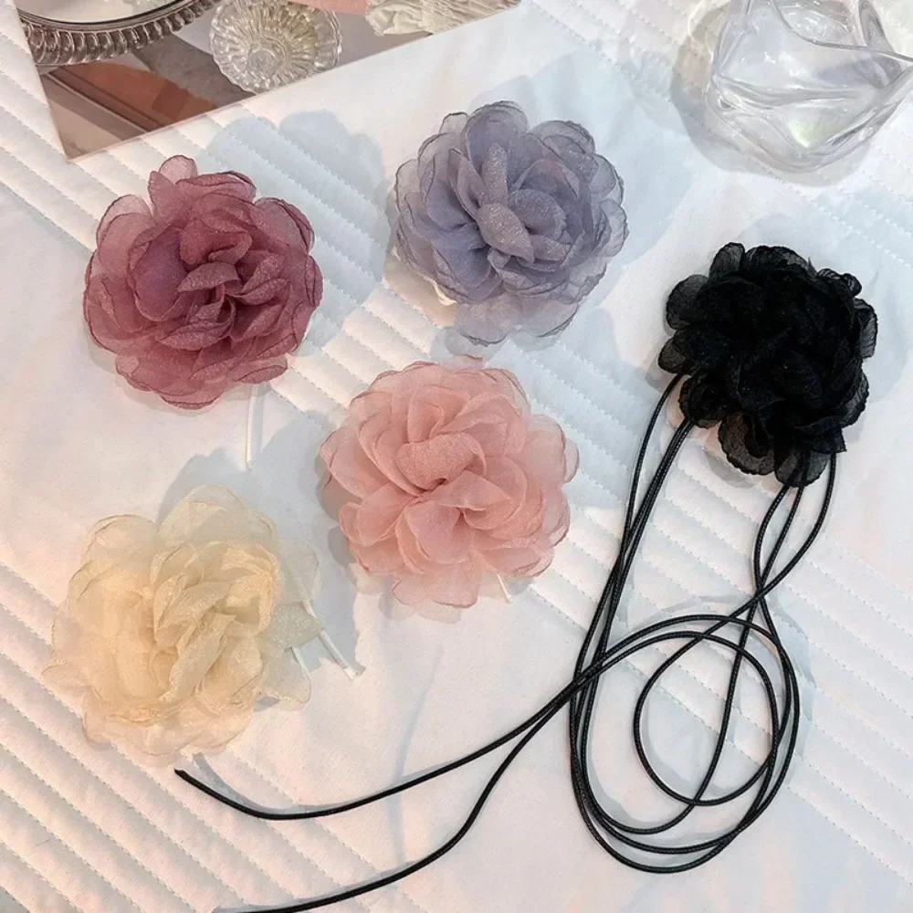 Trend Choker Flower Rose Pendant Collarbone Chain Women Choker Neck Temperament Adjustable Wax Rope Y2K Flower Necklace