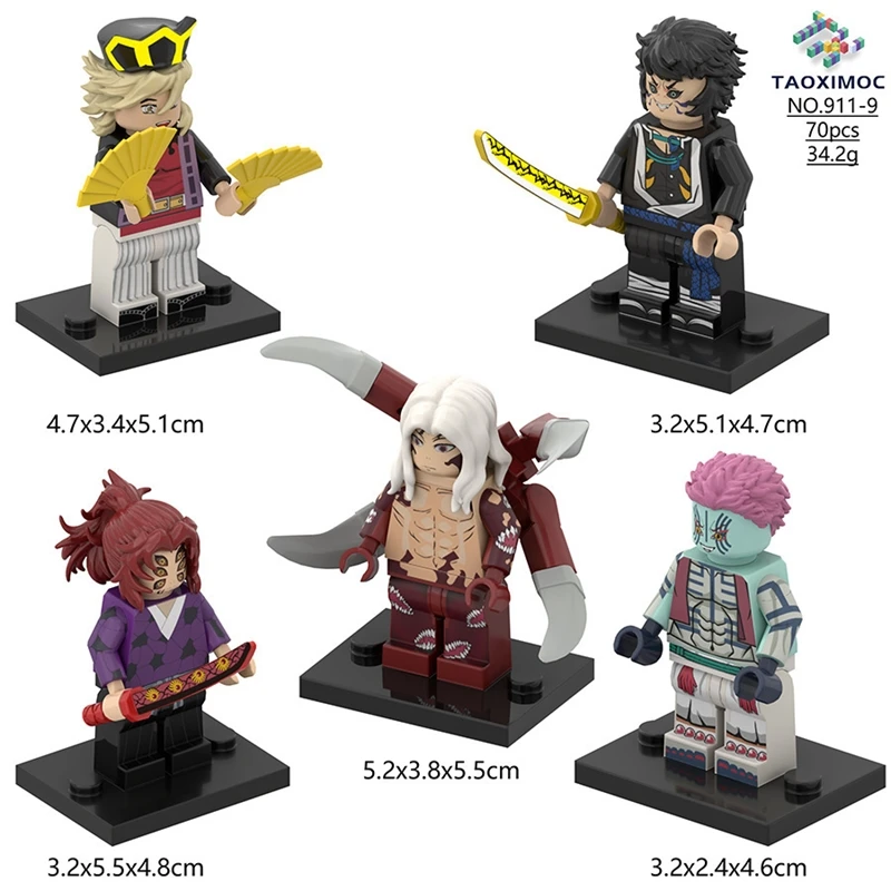

Building Block Minifig Set 5pc Anime Inspired Poseable DIY Figures For Teens Kids Collectors Party Centerpiece Desk Decor Gift