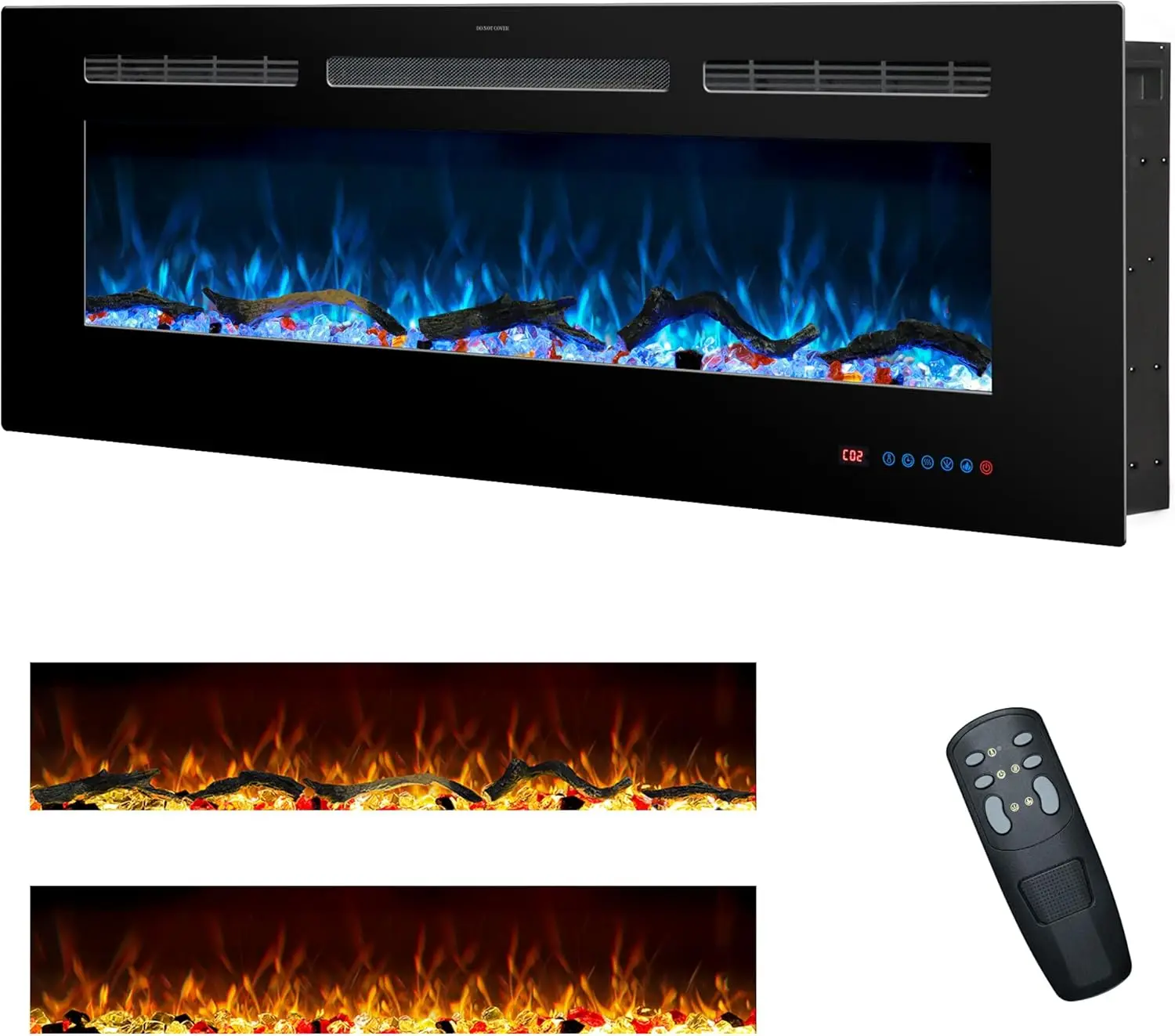 

Indoor Electric Fireplace Insert, 13 Color Flames, Log & Crystal, 9H Timer, 750/1500W