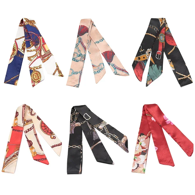 

Skinny Scarf Hair Small Women Simple Style Handle Ribbon Fashion Printing Hairband Headscarf Beautiful Scarves Bags for Women